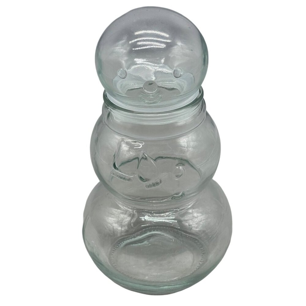 Snowman clear glass jar container sealed 9" decoration READ used see photos